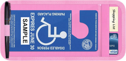 Handicap Placard Holder for Auto, Wisdompro Disabled Parking Permit Sign Protector for Car Sun Visor with Note Paper Slot, Pen Holder and Elastic Strap - Black
