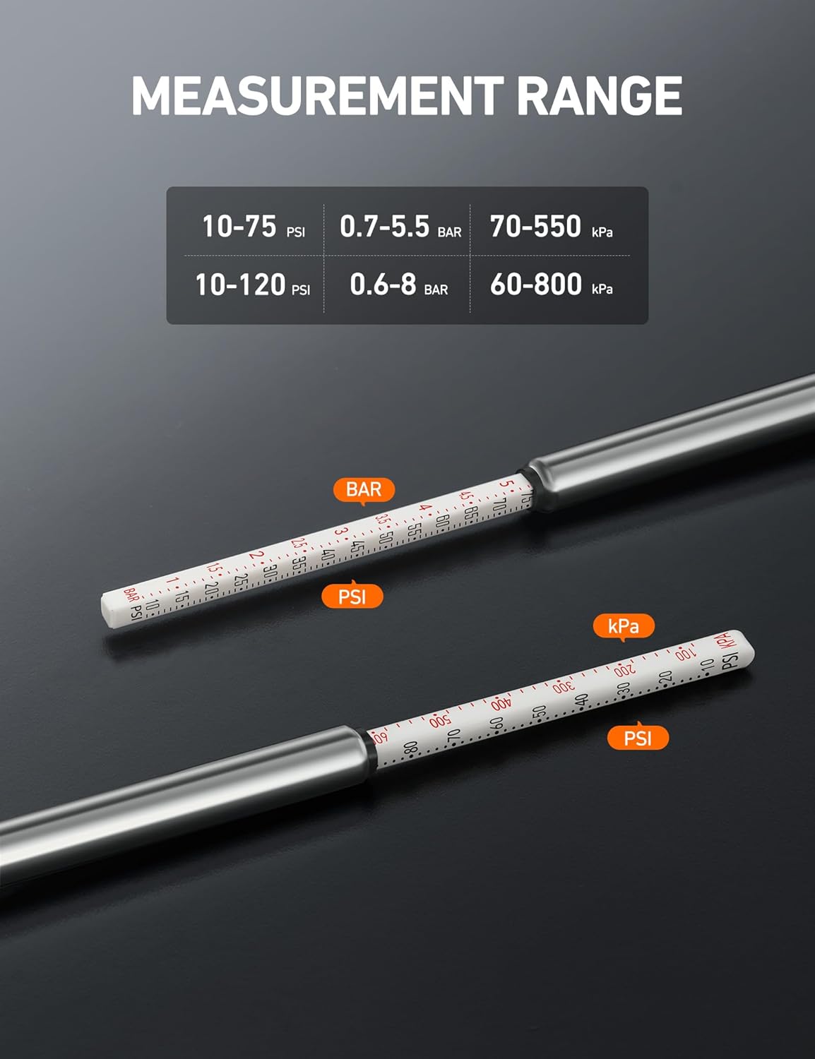 AstroAI Pencil Tire Pressure Gauge 2 Pack 10-75PSI, Calibrated to ANSI B40.1 Grade B (2%), Stainless Steel Body, Car Accessories with 3 Measurements for Cars, Bikes, Vehicles