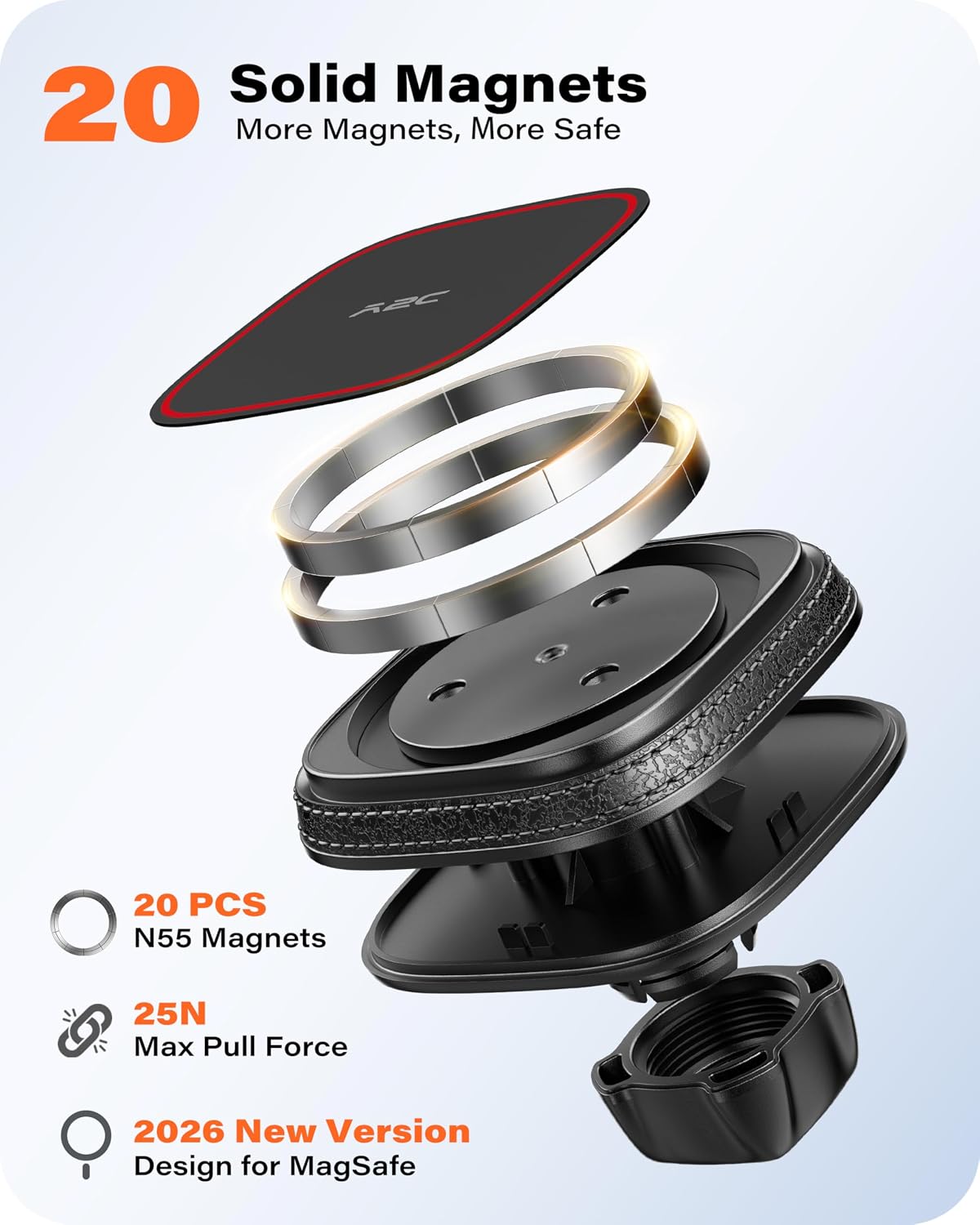 APPS2Car Magnetic Phone Mount for Car, Dashboard & Windshield Suction Cup Holder with Telescopic Arm, Requires Metal Plate for Proper Use, Fit for Android Smartphones(NOT for MagSafe)