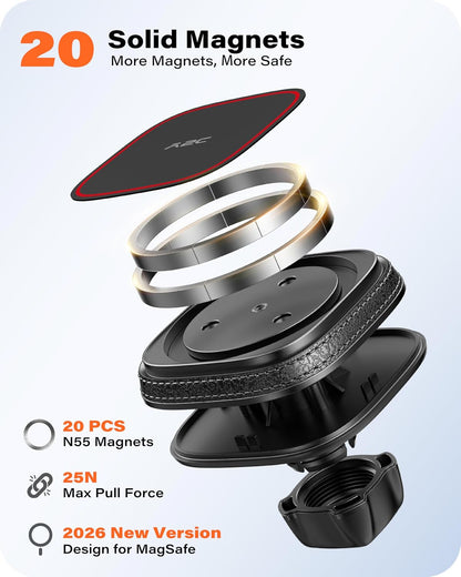 APPS2Car Magnetic Phone Mount for Car, Dashboard & Windshield Suction Cup Holder with Telescopic Arm, Requires Metal Plate for Proper Use, Fit for Android Smartphones(NOT for MagSafe)