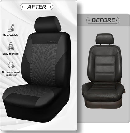 CAR PASS Car Seat Covers Full Sets, Front & Split Rear Bench for Car, 3D Tyre Embossed Automotive Interior Covers, Airbag Compatible, Quick Setup Universal Fit Seat Covers for Car, SUV(Charcoal)