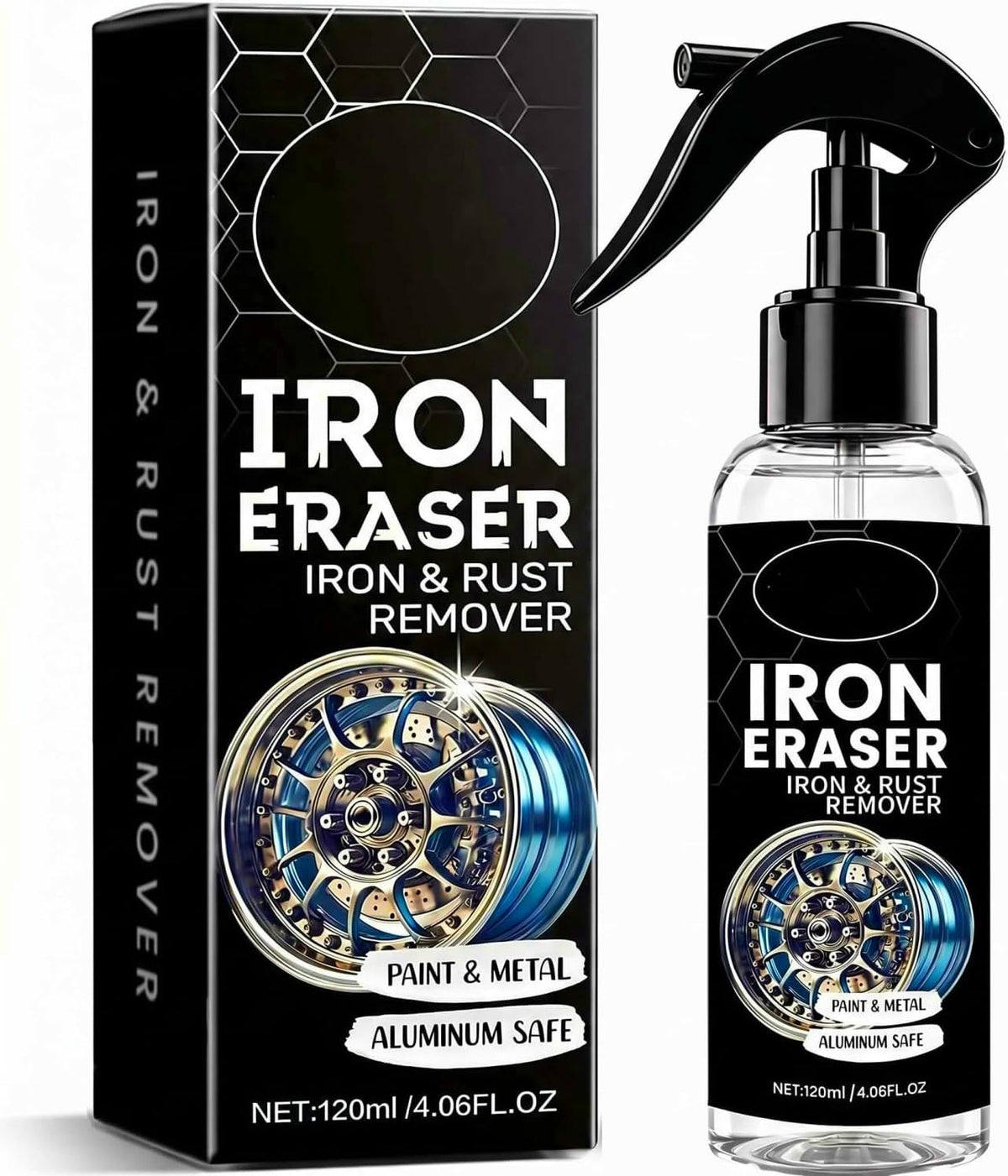 Iron Eraser Rust Remover Spray - 2026 Powerful Car Rust Remover - Fast Acting Rust Iron and Rust Remover - Professional Iron Powder Remover Cleaner for Automotive Wheels Paint Metal Surface (1PC)