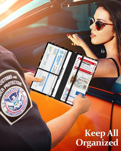 Slohif Car Registration and Insurance Card Holder with Magnetic Shut - Vehicle Glove Box Organizer Women Leather Automobile License Holders Coasters Auto Accessories Case for Document,Strawberry
