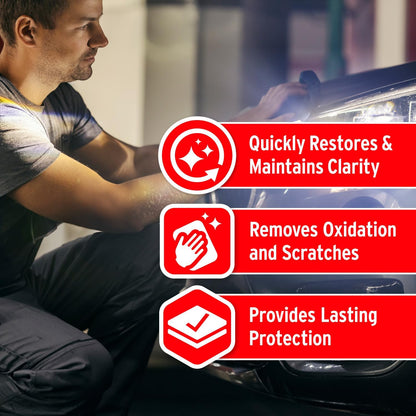Mothers NuLens Headlight Renewal Kit — Quickly Restores & Maintains Clarity on All Headlight Types – Includes PowerPlastic 4Lights Polish, 8 oz. with Protective, Oxidation-Inhibiting Polymers (07251)