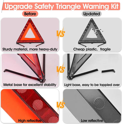 DEDC Warning Triangle, Foldable Safety Triangle, Triple Warning Kit, Warning Triangle Reflector, Roadside Hazard Sign, Triangle Symbol for Emergency with Storage Bag (3 Pack)