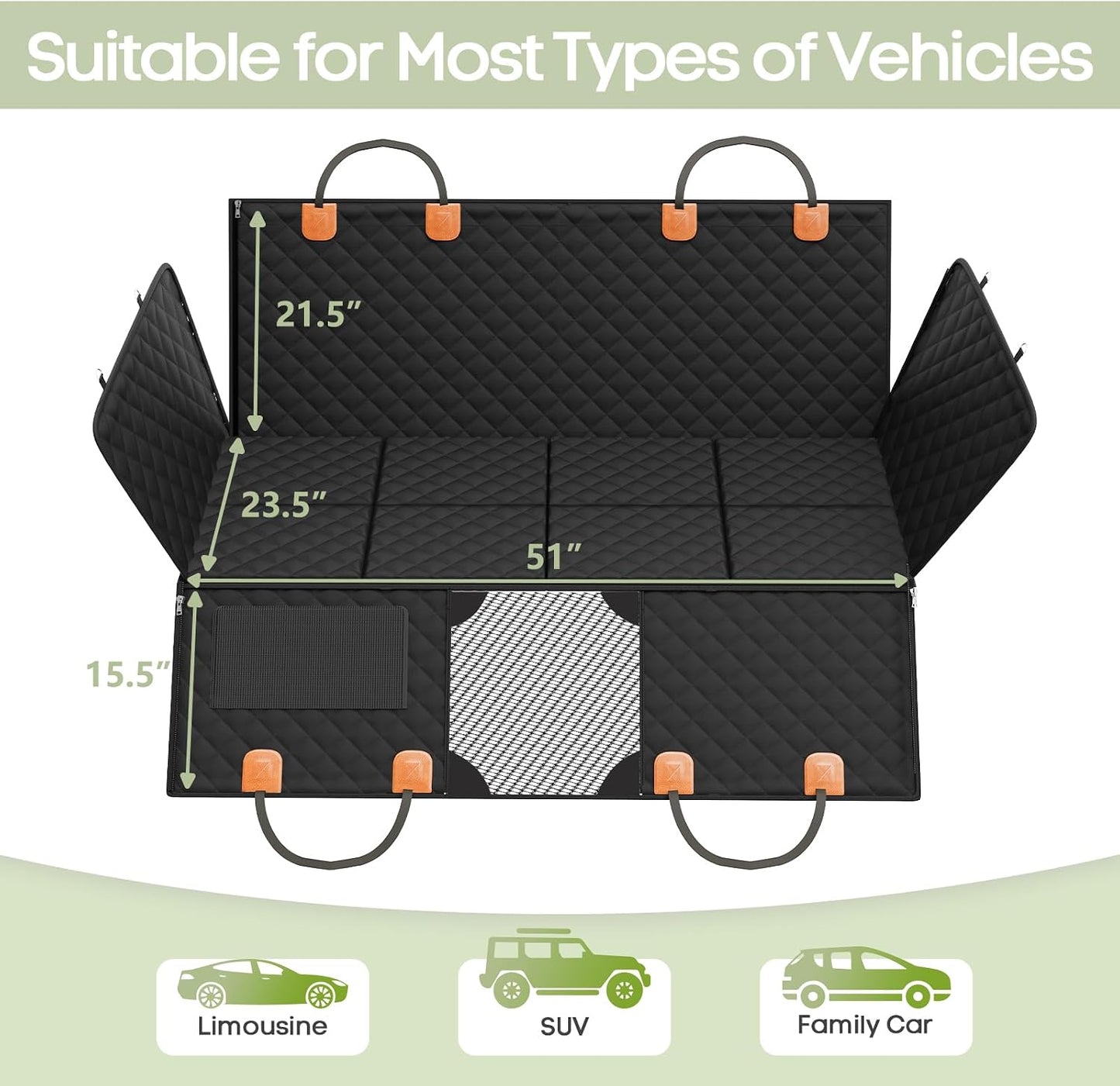 Dog Car Seat Cover for Back Seat, Hard Bottom Back Seat Extender Supports 400lbs, Waterproof Rear Seat Pet Cover, Dog Hammock with Mesh Window for Car SUV