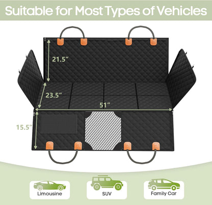 Dog Car Seat Cover for Back Seat, Hard Bottom Back Seat Extender Supports 400lbs, Waterproof Rear Seat Pet Cover, Dog Hammock with Mesh Window for Car SUV