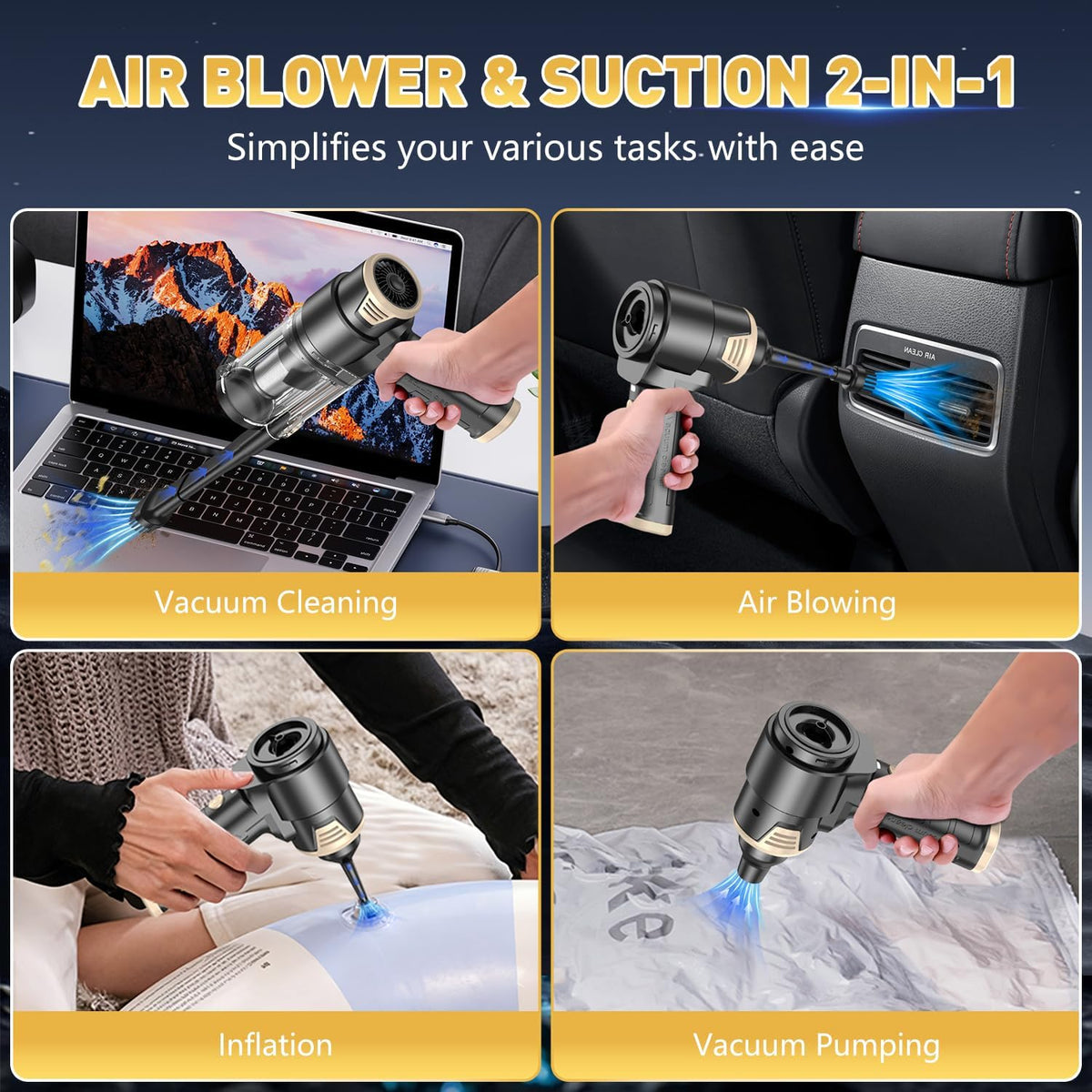 KMM Handheld Car Vacuum Cleaner, 10000PA Vacuum Cleaner & Air Duster, 120W High Power Hand Held Vacuum Cordless, Portable Vacuum Rechargeable with Multi-Nozzles & LED Light for Car, Home, Pet, Office