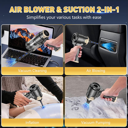 KMM Handheld Car Vacuum Cleaner, 10000PA Vacuum Cleaner & Air Duster, 120W High Power Hand Held Vacuum Cordless, Portable Vacuum Rechargeable with Multi-Nozzles & LED Light for Car, Home, Pet, Office