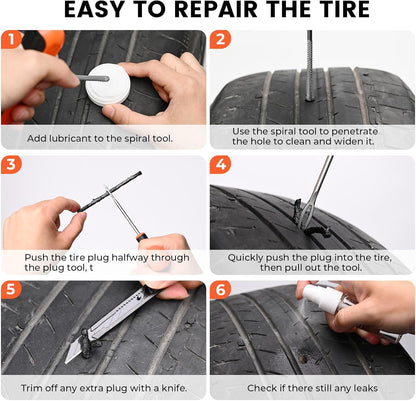 ETENWOLF Tire Repair Kit 42 Pcs, Heavy Duty Tire Plug Kit to Fix Punctures, Tire Repair Tool with Plugs for Car, Motorcycle, ATV, Jeep, Truck, Tractor, Gifts for Him Her Men Women, Vivid Orange