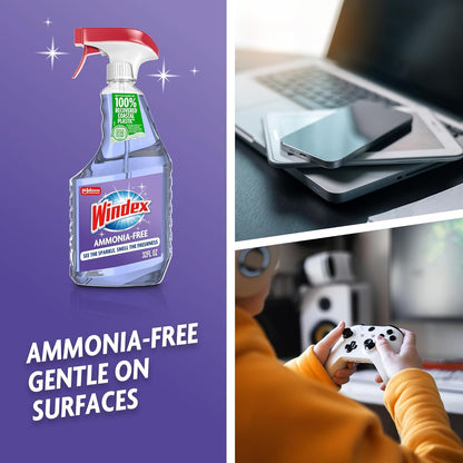 Windex Glass and Window Cleaner Spray Bottle, Ammonia Free, Packaging Designed to Prevent Leakage and Breaking, Surface Cleaning Spray, Crystal Rain Scent, 23 Fl Oz
