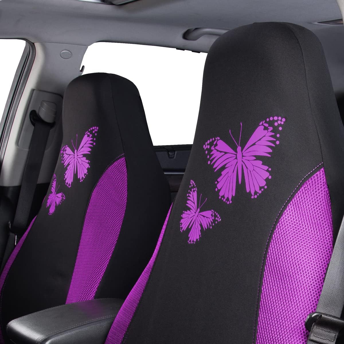 Flying Banner Butterfly car seat Covers ful Set Fashion Universal Lady Woman Female Rear Bench Split Colorized (Pink, 2 Fronts - Lace)