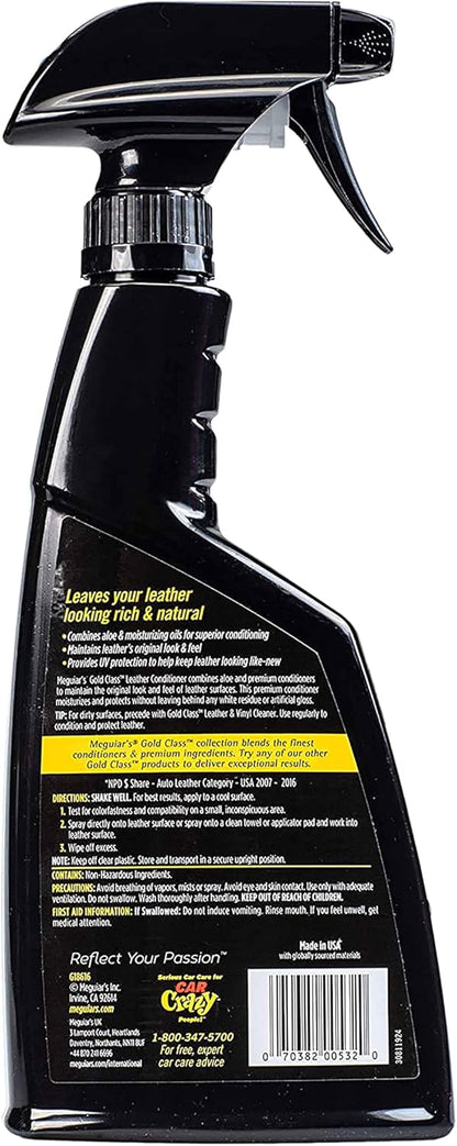 Meguiar's Gold Class Leather Conditioner Spray - Premium Car Leather Conditioner - Protect Your Car's Seats from Cracking, Fading and Drying Out - Keep It Looking and Feeling New, 16 Oz