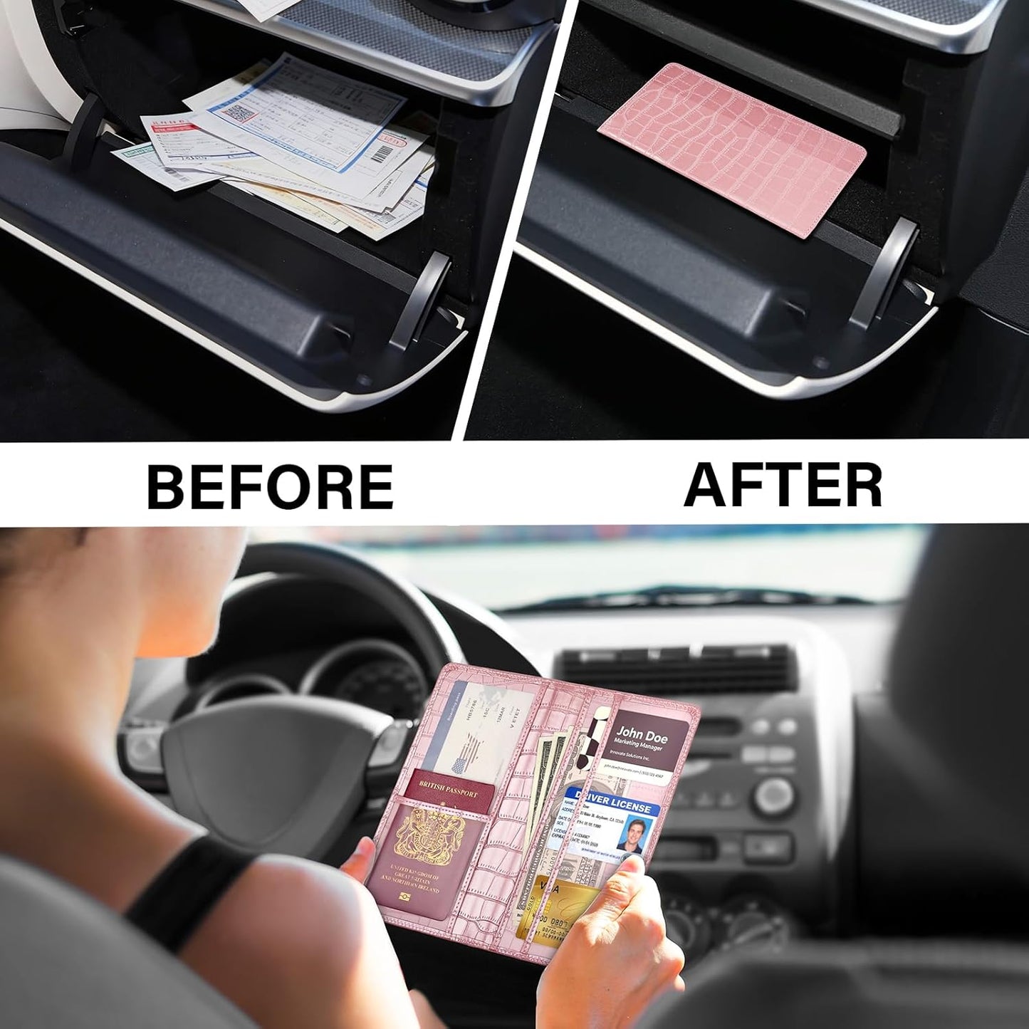 Car Registration and Insurance Holder, Black Vehicle Glove Box Car Organizer with Magnetic Closure for Documents, Cards, License Car Organization, 1 Pack