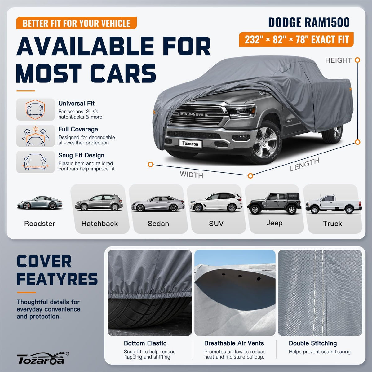 SUV Cover Waterproof All-Weather,Outdoor Full Exterior Automobiles SUV(Length 182-190 inch) with Windshield Sun Shade Universal Fit Toyota RAV4,CRV,Model Y,Q5,Size S2 (See SizeChart)