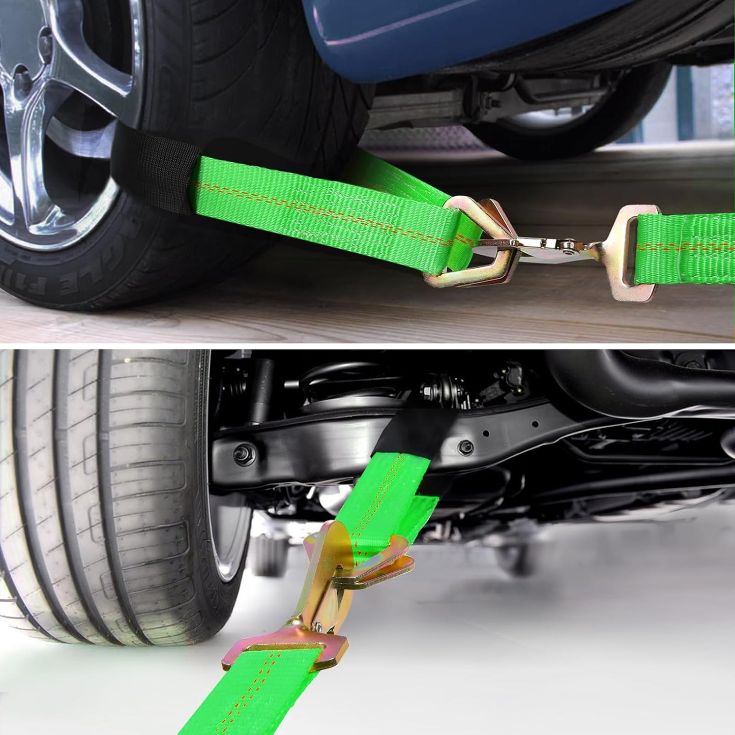 Trekassy Car Tie Down Straps for Trailers with Snap Hooks, Ratchet Straps for Car, Truck, UTV & More, 10000 lb Break Strength, Includes (8) Axle Straps