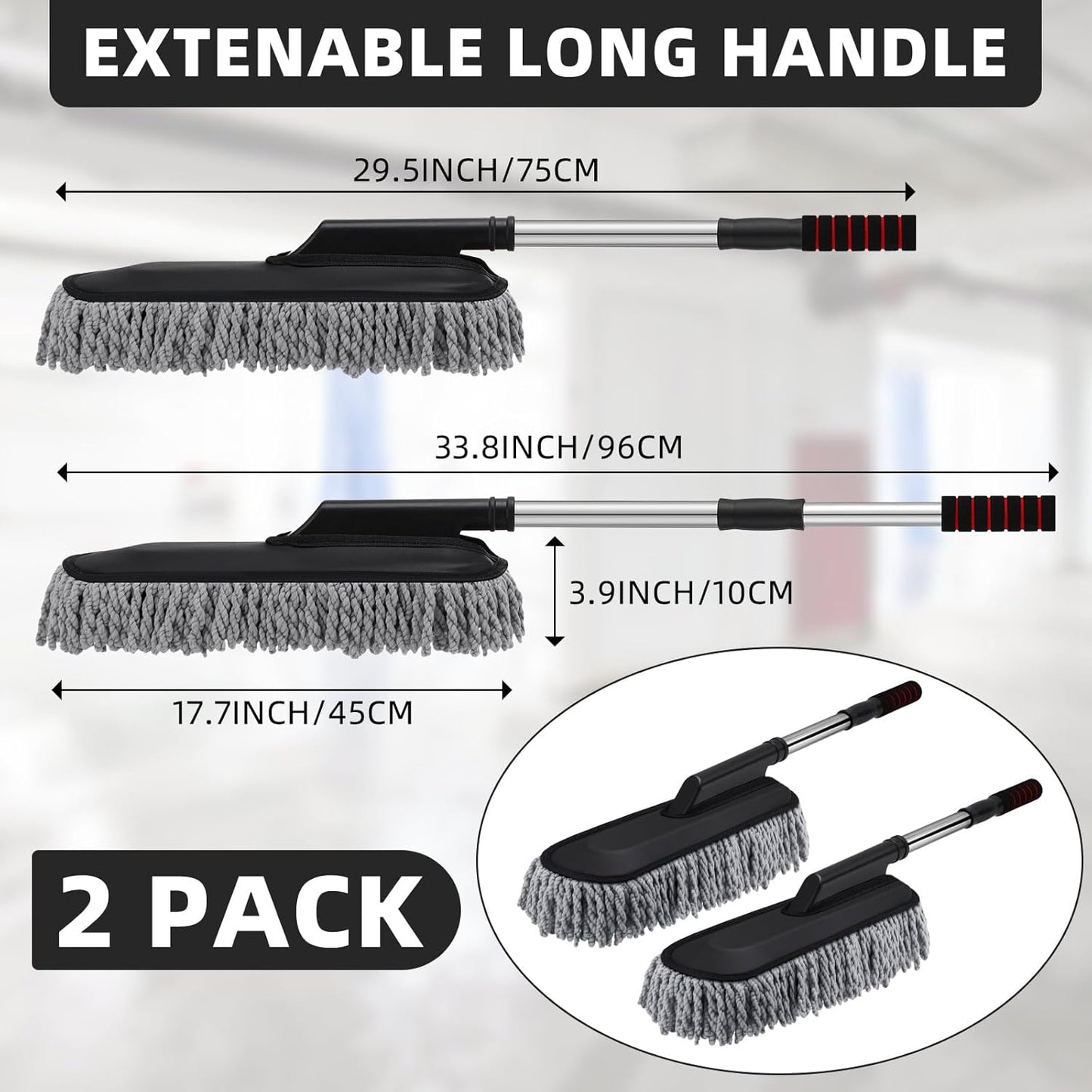 Tanlade 2 Pack Microfiber Car Duster Exterior Scratch Free with Extendable Handle Soft Car Duster Kit for Cleaning Dust Brush Set for Exterior Interior Cleaning Tools (Blue Gray)
