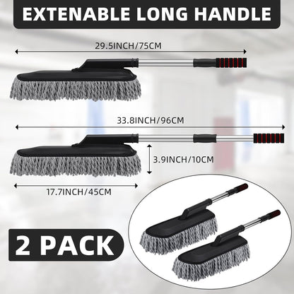 Tanlade 2 Pack Microfiber Car Duster Exterior Scratch Free with Extendable Handle Soft Car Duster Kit for Cleaning Dust Brush Set for Exterior Interior Cleaning Tools (Blue Gray)
