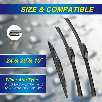 5 PLUS® Silicone Windshield Wipers Replacement for 2007-2014 Ford edge, 2007-2015 Lincoln MKX Wiper Blades(Set of 3),Automotive Replacement Windshield Wiper Blades For My Car-26"/20"/14" - Colors B