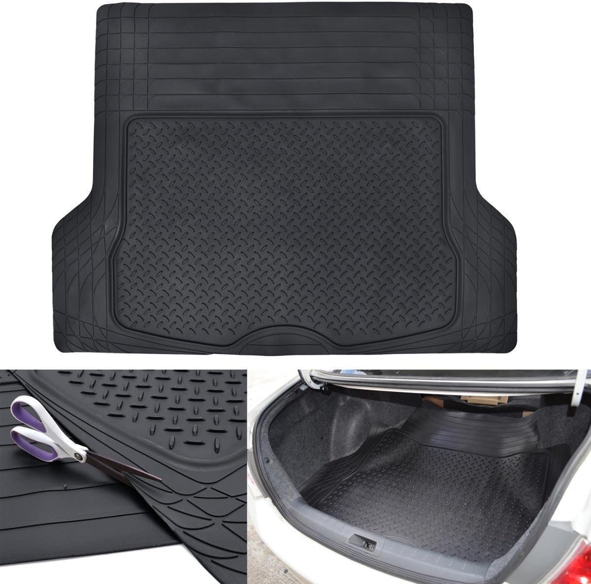 Motor Trend FlexTough Performance All Weather Rubber Car Mats with Cargo Liner - Full Set Front & Rear Floor Mats for Cars Truck SUV, Automotive Floor Mats (Black)
