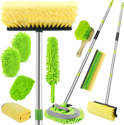 62" Car Wash Brush with Long Handle Chenille Microfiber Car Wash Mop Mitt, Wheel Brush, Windshield Window Squeegee, Car Duster Microfiber Towel, Gloves, for Cleaning Cars, RV, Truck, Boat