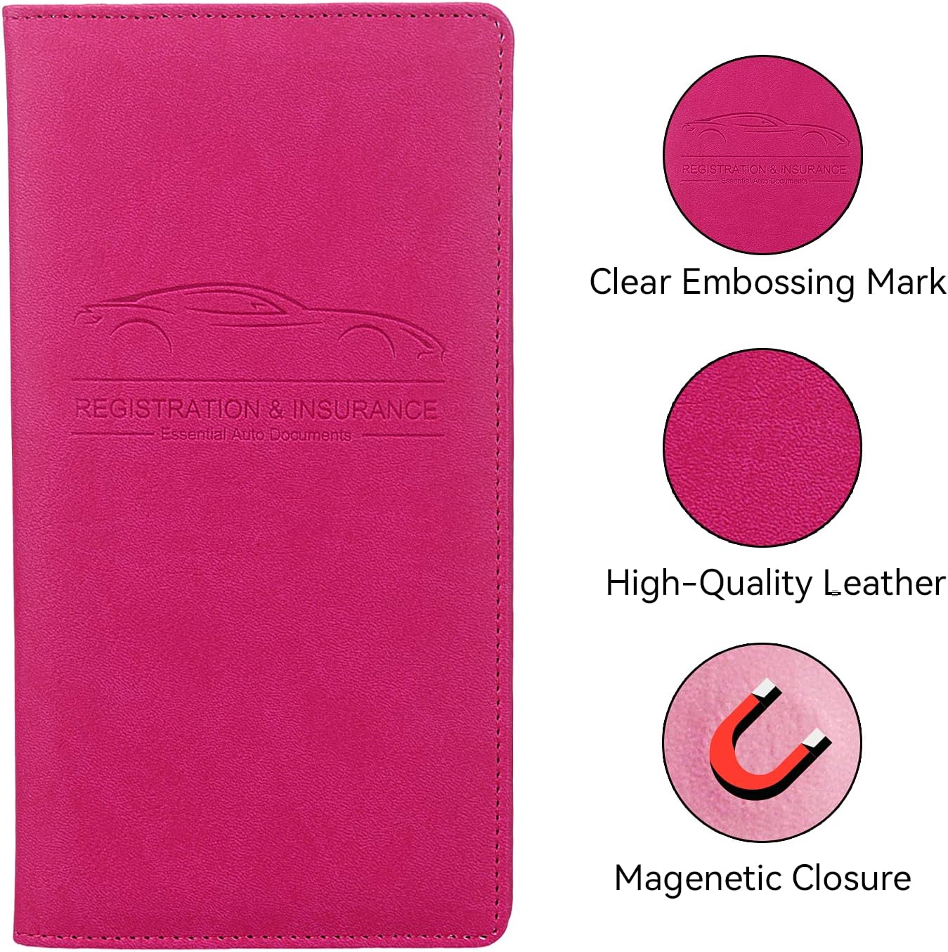 Car Registration and Insurance Holder, Premium Pu Leather Vehicle Glove Box Organizer - for Driver License, Cards & Essential Documents (L-Orange)