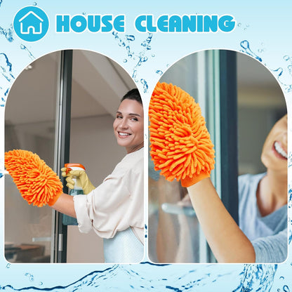 Toulite 16 Pcs Car Wash Mitt Chenille Microfiber Wash Mitt Double Sided Glove Cleaning Drying Mitts (7.48 x 10.24 Inch,Royal Blue,Green)