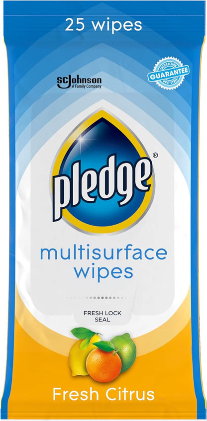 Pledge Multisurface Cleaning Wipes, pH Balanced, Fresh Citrus, 25 Count