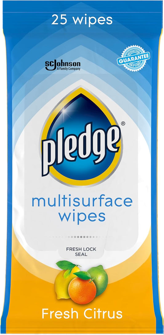 Pledge Multisurface Cleaning Wipes, pH Balanced, Fresh Citrus, 25 Count