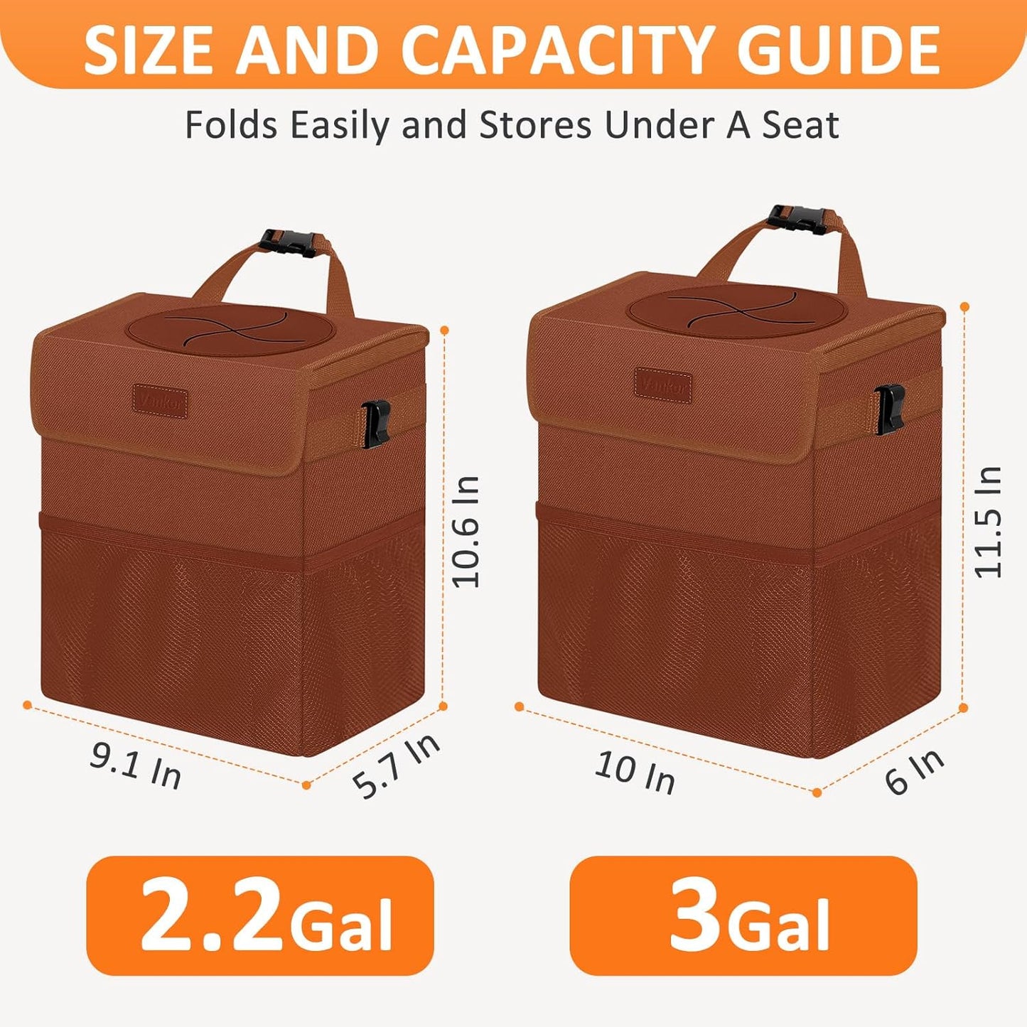 Vankor Car Trash Can Bin with Lid Hanging for Back Seat, Car Accessories for Women Men Leak Proof Automotive Garbage Cans Leakproof Vehicle Trash Can for Truck SUV Black