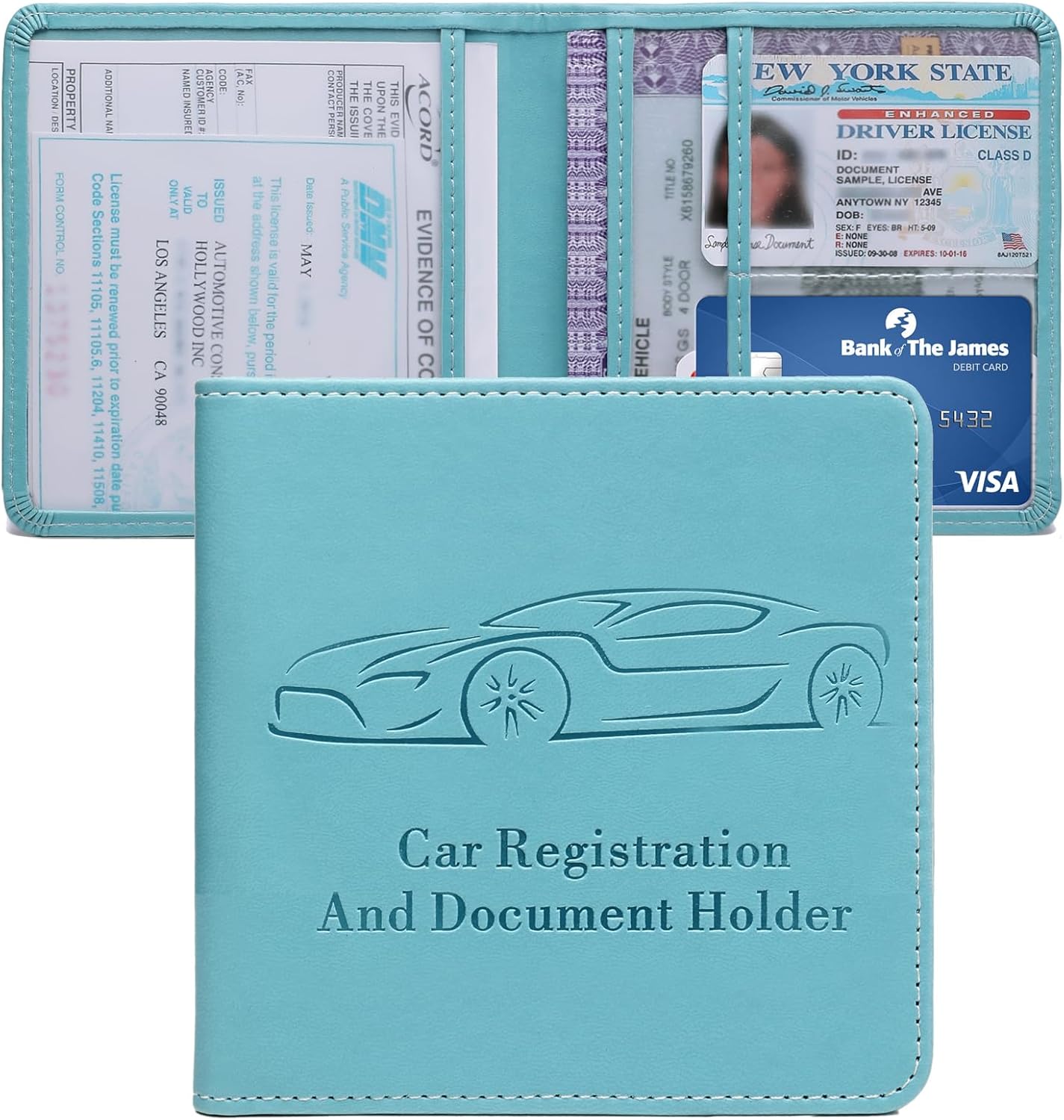 Registration and Insurance Card Holder, Vehicle Glove Box Car Organizer with Magnetic Closure, Interior Car Accessories for Documents, Cards, License Storage, 1-Pack Red
