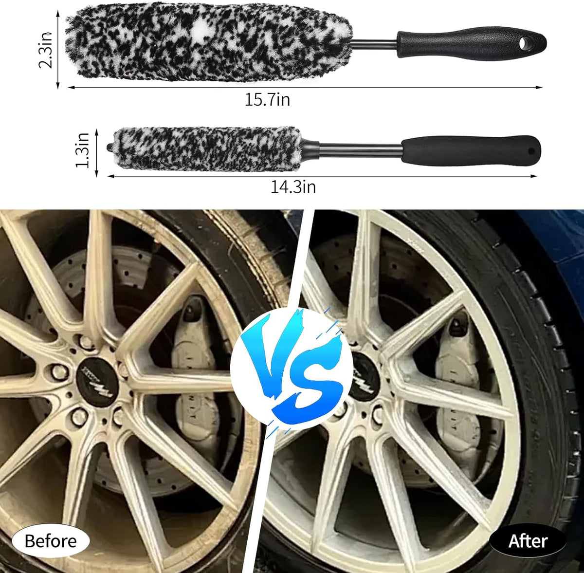 Bendable Wheel Brush Kits Soft Microfiber Wheel Cleaner Brush Synthetic Woolies No-Scratch Wheel Cleaning Brush Car Detailing Rim Tire Brush