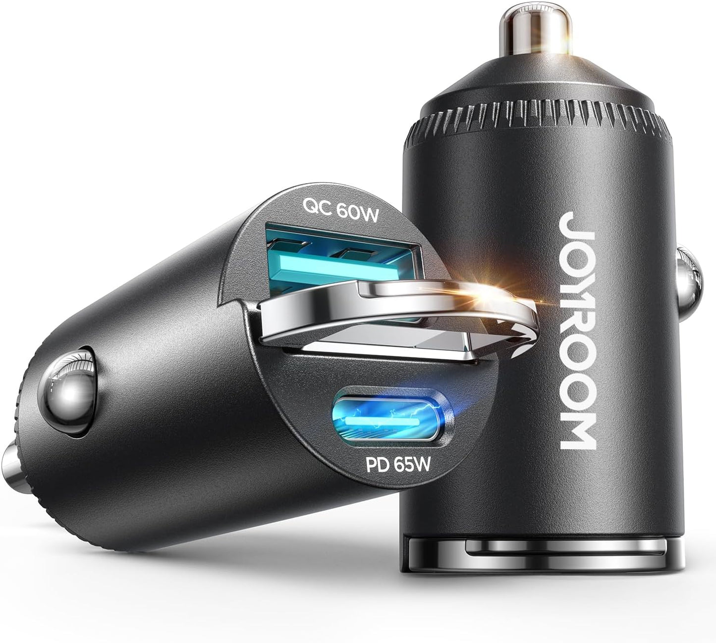 JOYROOM 2-Pack USB C Car Charger [Flush & Pull Ring] 65W PD + 60W QC Dual-Port Car Cigarette Lighter Charger, Fast Car Charger for iPhone 17/16/15 Series, Galaxy S26/25/24, MacBook Air, iPad and More