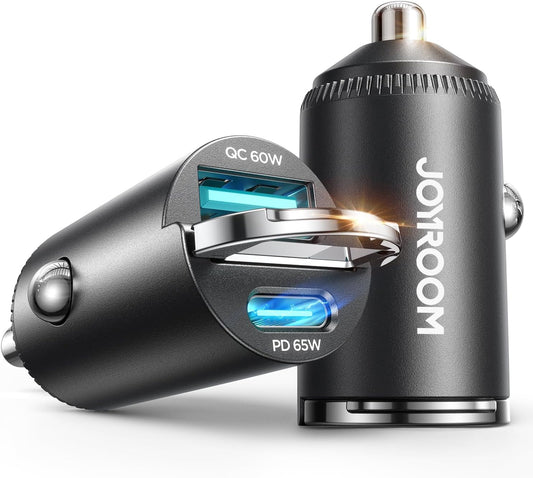 JOYROOM 2-Pack USB C Car Charger [Flush & Pull Ring] 65W PD + 60W QC Dual-Port Car Cigarette Lighter Charger, Fast Car Charger for iPhone 17/16/15 Series, Galaxy S26/25/24, MacBook Air, iPad and More