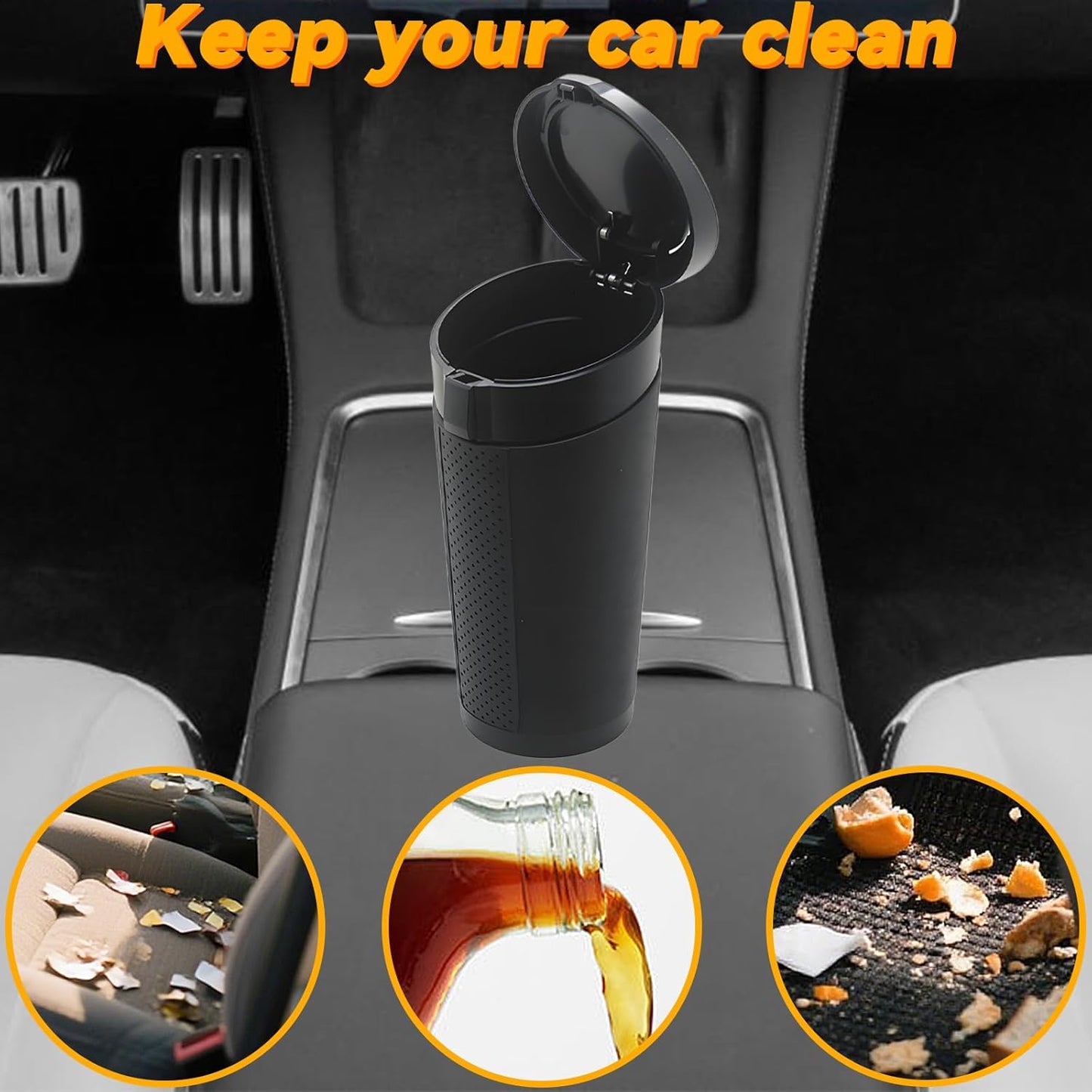 Car Trash Can Bin with Lid, Leakproof Garbage Can for Vehicle, Mini Trash Bin with 90 Attached Trash Bags, Easy to Clean Cup Holder Trash Can for Car, Home, Office