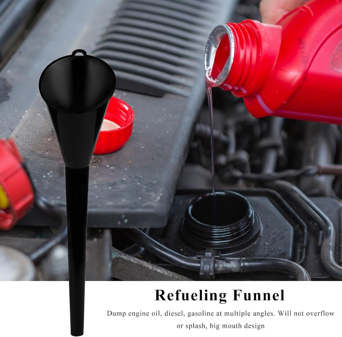 Oil Funnel, Multi-Purpose Plastic Long Neck Oil Funnel, Automotive Use Funnels for Filling Oils Lubricants Water Diesel, Kitchen Funnels for Filling Bottles Jars (Black)