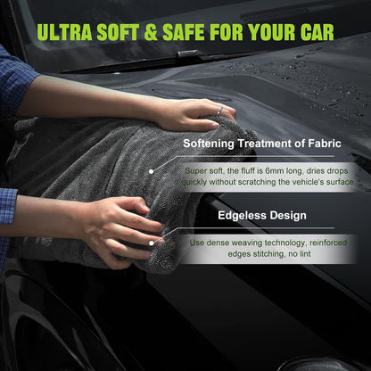 TTRCB 2 Pack 1300 GSM Car Drying Towel, Microfiber Towels for Cars - 36" x 24" & 16" x 16", Ultra-Absorbent, Streak Free, Car Wash Mitt, Car Detailing Cleaning Accessories Supplies Essentials