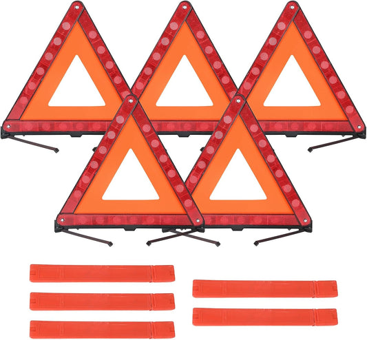 Warning Triangles Safety Triangle Emergency Kit, 5 Pack Foldable Reflective Triangles with Base, Roadside Triangle Kit with Case for Vehicles