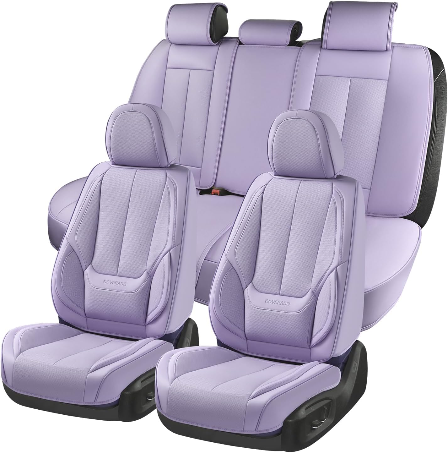 Coverado Seat Covers Full Set, Black Seat Covers for Cars 5 Seats, Car Seat Protector, Waterproof Nappa Leather Car Seat Cushion, Front and Rear Car Seat Cover Fit for Most Sedans SUV Pick-up Truck - Colors A