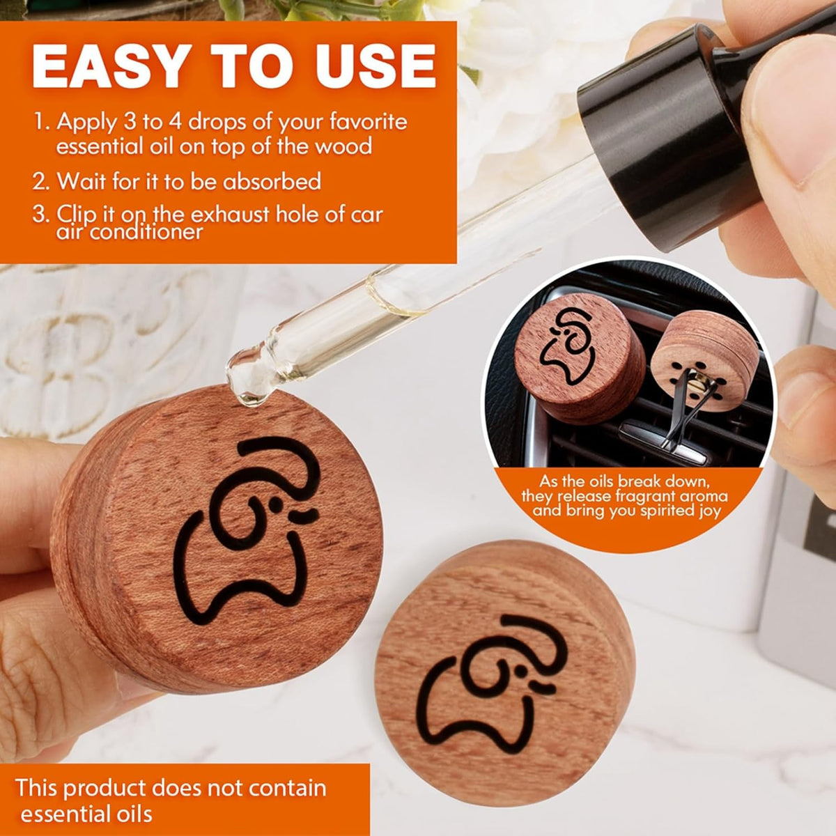 Essential Oil Car Diffuser, 2 PCS Car Aromatherapy Wood Diffuser with Vent Clip