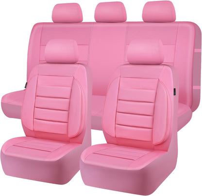 CAR PASS Leather Seat Covers Full Set Universal Water Resistant 3D Foam Back Support, Luxury Comfort Automotive 5 Seat Covers All Season Fit for SUV,Sedan,Van, Airbag Compatible Elegance(Pure Black)