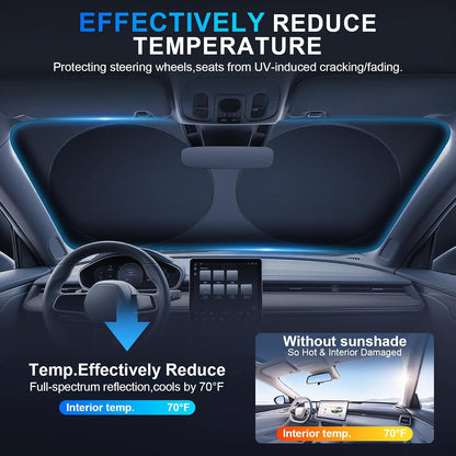 JUSTTOP 300T Car Windshield Sun Shade, Universal Foldable Reflective Sun Shade with Storage Bag, Car Interior Accessories, Fit for Cars Trucks SUVs(63" L x 35" W)