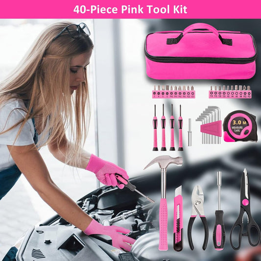 Car Roadside Emergency Kit - Pink Roadside Assistance Emergency Kit with Jumper Cables, Auto Tool Set, Deer Whistles, Winter Car Safety Roadside Assist Kit for Teen Girl and Ladies