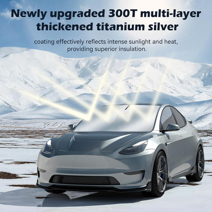 Car Windshield Sun Shade, 300T Thickened Car Window Shades Heat Reflective Interior Cool, Universal Fit for Most Cars SUVs Trucks, Foldable & Portable Design (L (57" × 31"))