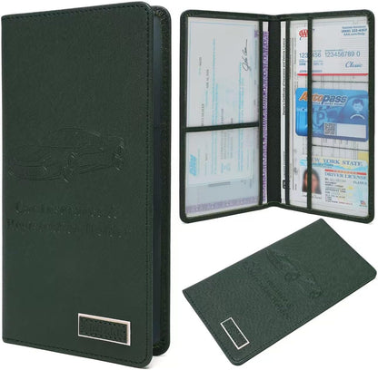 Premium Car Registration & Insurance Card Holder with Magnetic Closure & Clear Pockets, Glove Box Organizer for Documents, Driver's License (Reticulated black)