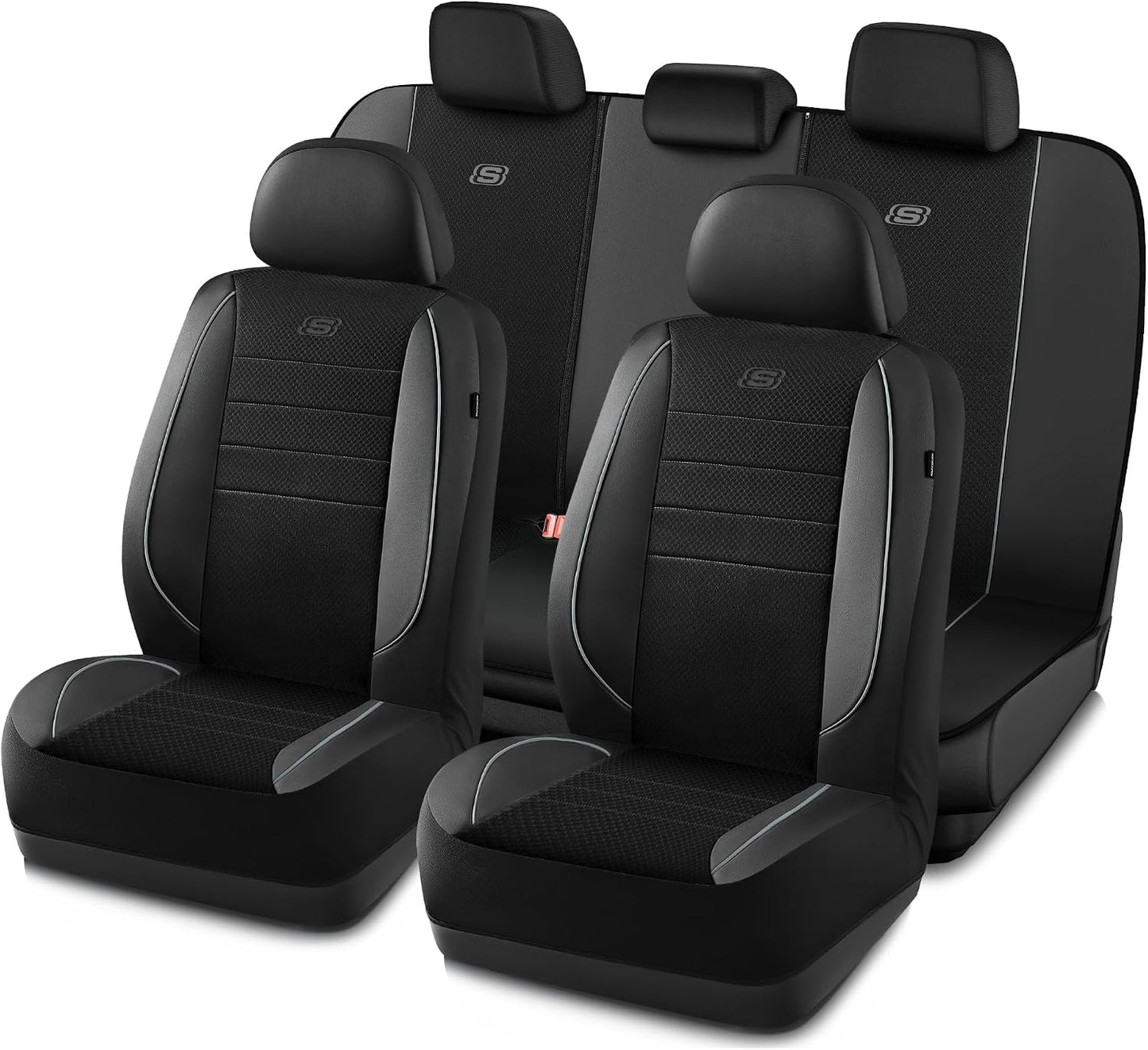 Skechers Air-Cooled Memory Foam Seat Covers,Mesh Thick Car Seat Covers,Piping Leather Car Seat Covers Front Seats,Airbag Compatible,Automotive Comfort Universal FitMost Cars,Vans,Truck,SUV,Black