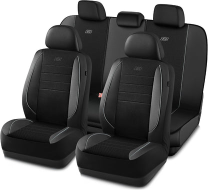 Skechers Air-Cooled Memory Foam Seat Covers,Mesh Thick Car Seat Covers,Piping Leather Car Seat Covers Front Seats,Airbag Compatible,Automotive Comfort Universal FitMost Cars,Vans,Truck,SUV,Black