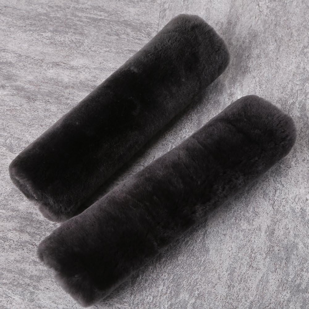 OGLAND Authentic Sheepskin Car Seat Belt Pad,2 Pack Soft Seat Belt Cover for Shoulder Pad Neck Cushion Protector Car Accessories by Genuine Natural Merino Wool (Misty Gray) - Colors B