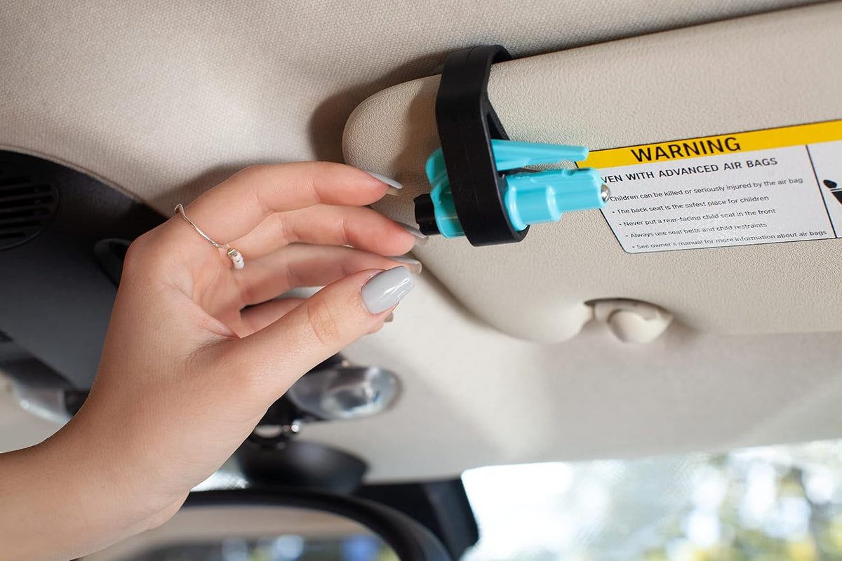Resqme Accessory Pack The Original Emergency Keychain Car Escape Tool, 2-in-1 Seatbelt Cutter and Window Breaker, Made in USA With Visor Clip, Lanyard, Keyring and Cable Tie - Blue