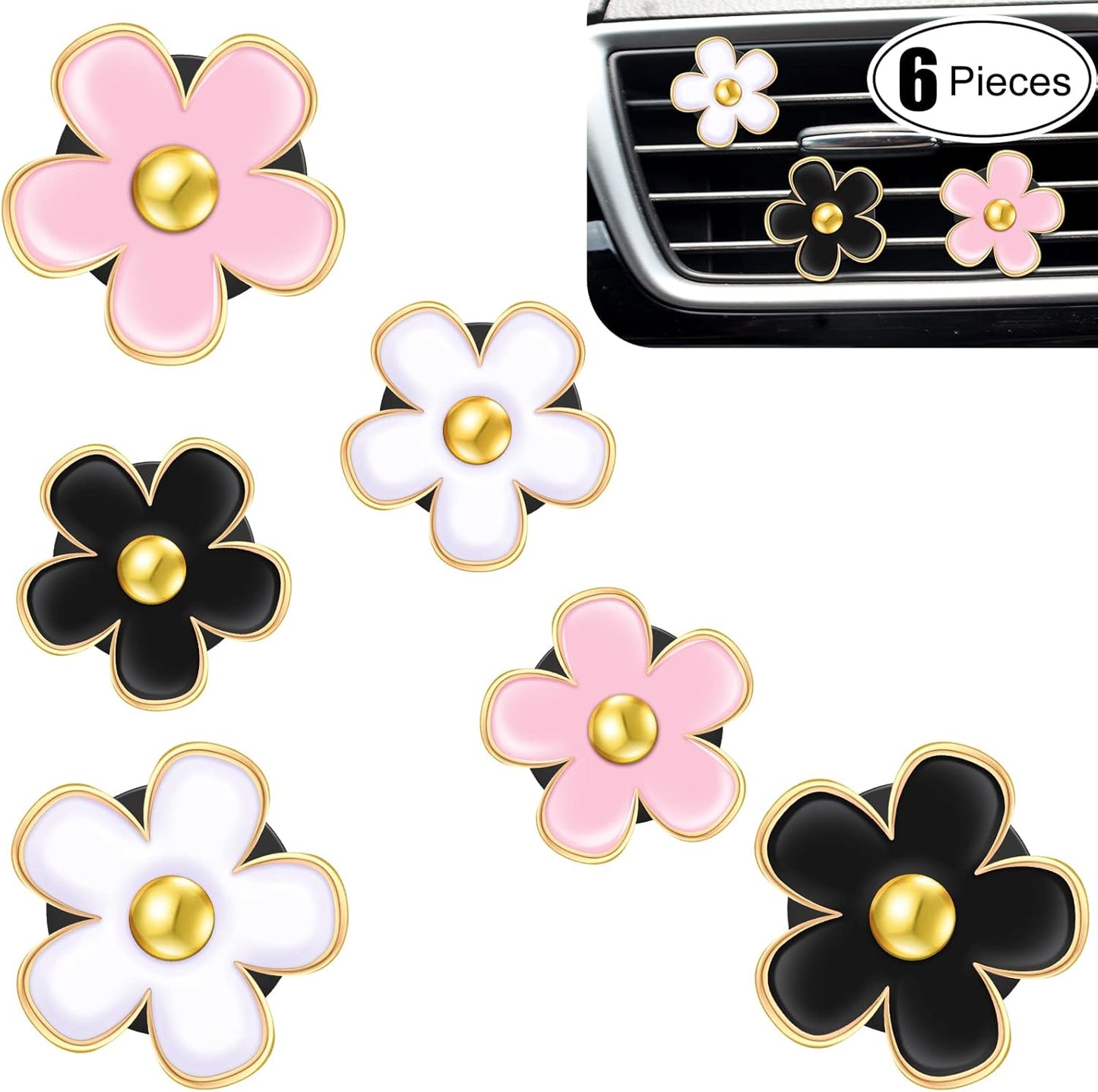 Frienda 6 Pcs Daisy Flower Air Vent Clip Accessories Air Conditioning Outlet Clip Car Air Freshener Dashboard Accessories Charm Car Inter Decor(3 cm, 3.3 cm,White)